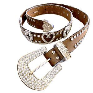 Vintage Nocona Embellished Brown Leather Belt - Western Rodeo Cowgirl Bling